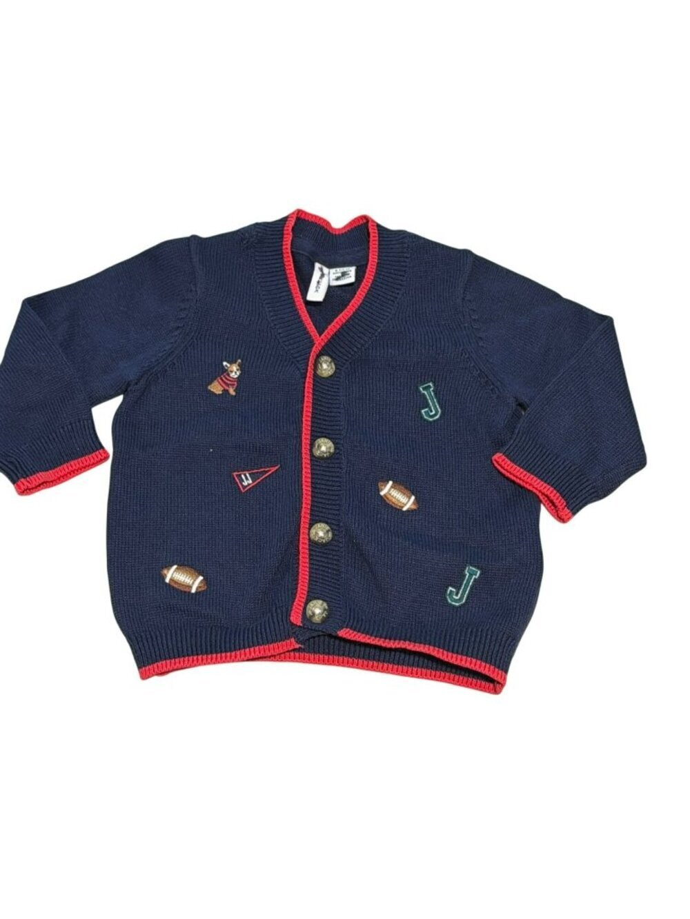 Janie And Jack Infant Boys Navy Cardigan  Football Dog 6-12 Months New